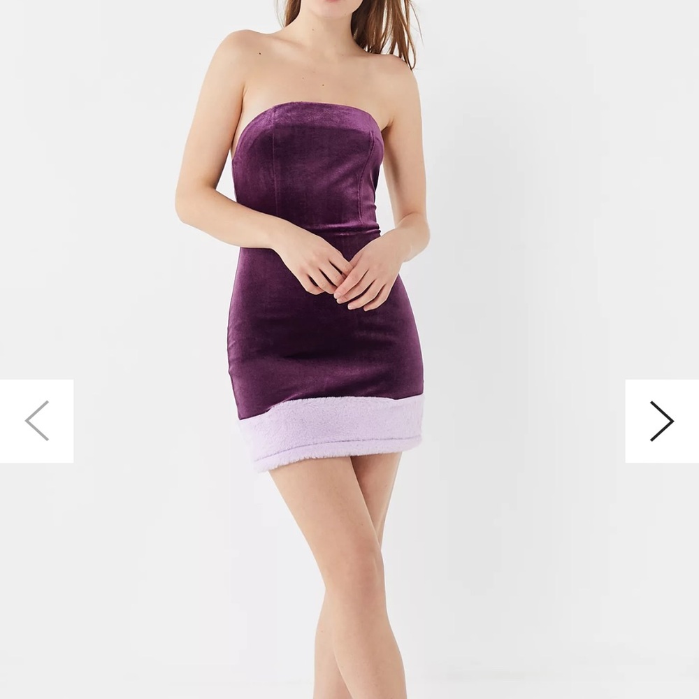Urban Outfitters Strapless Velvet Faux Fur Mini Dress Purple Fairy Grunge Glam